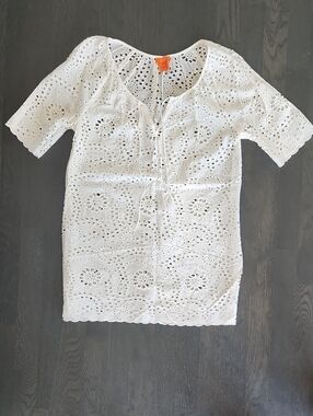 Joe Fresh White Eyelet Tunic with Scalloped Hem